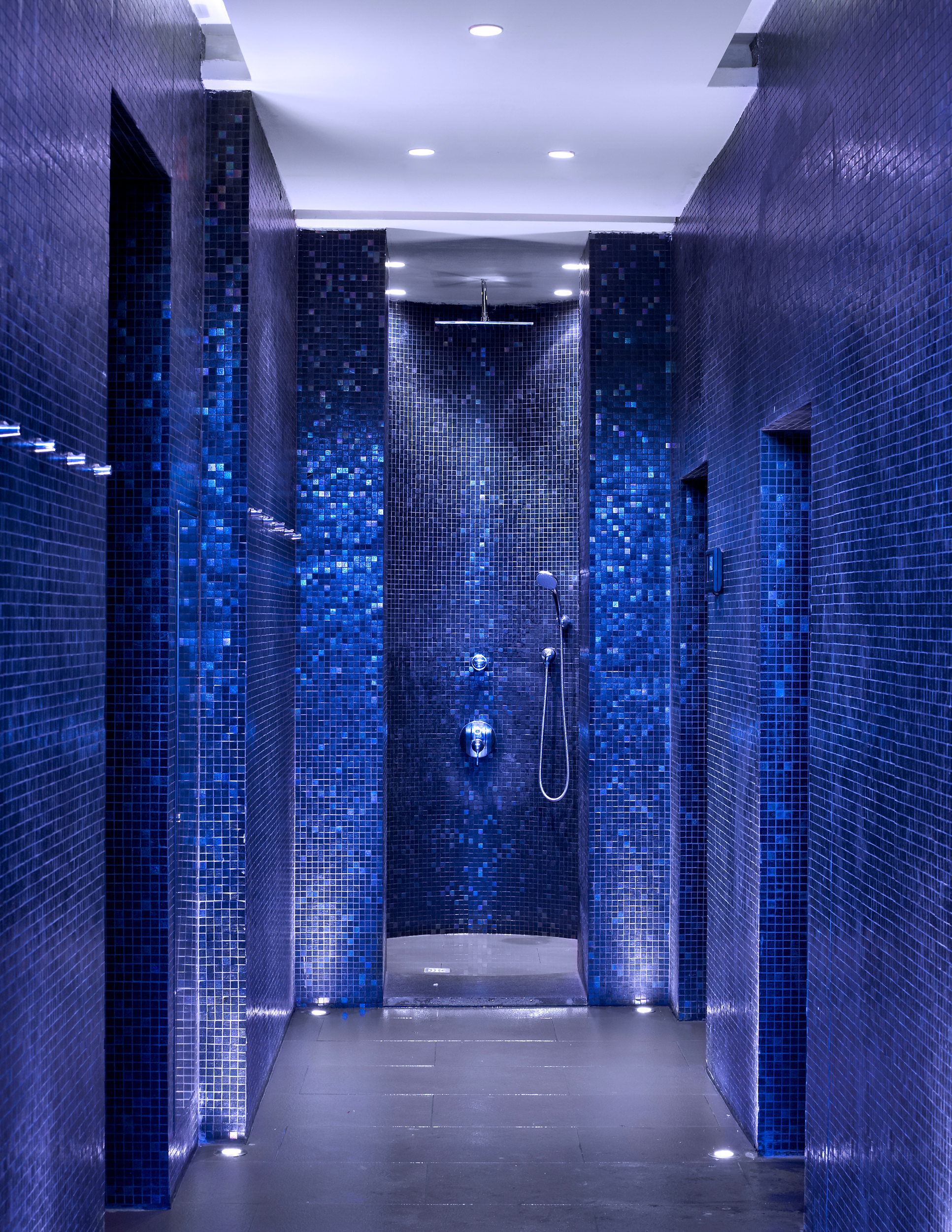 Blue shower in the spa